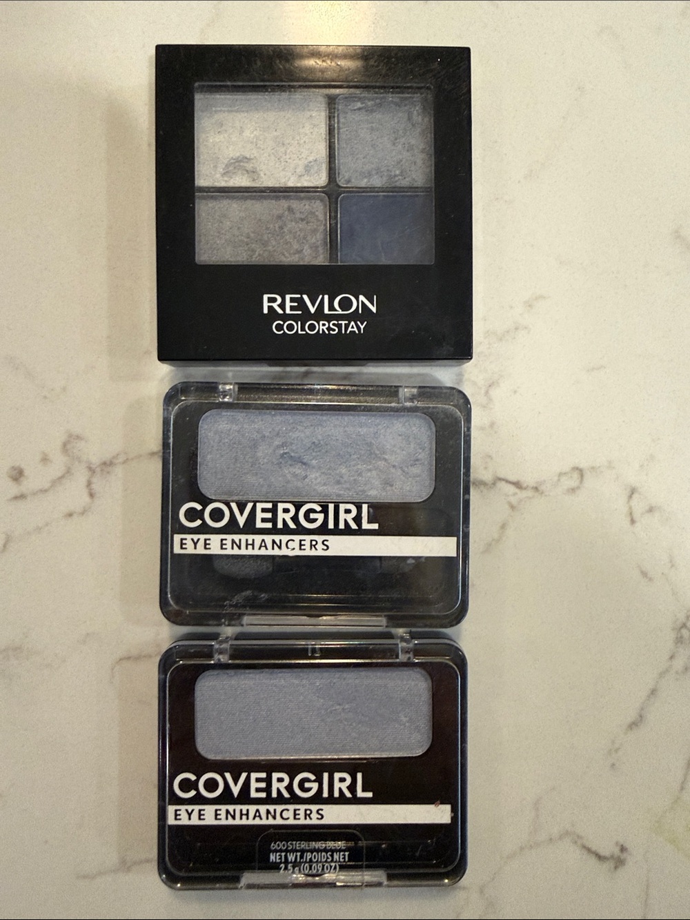 Revlon and Cover Girl ColorStay Blue Eyeshadow Quad + Cool Blue Singles